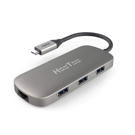 Адаптер HooToo 6-в-1 USB-C to USB-C+HDMI+3xUSB 3.0+LAN 1Gb Hub Grey (HT-UC007)